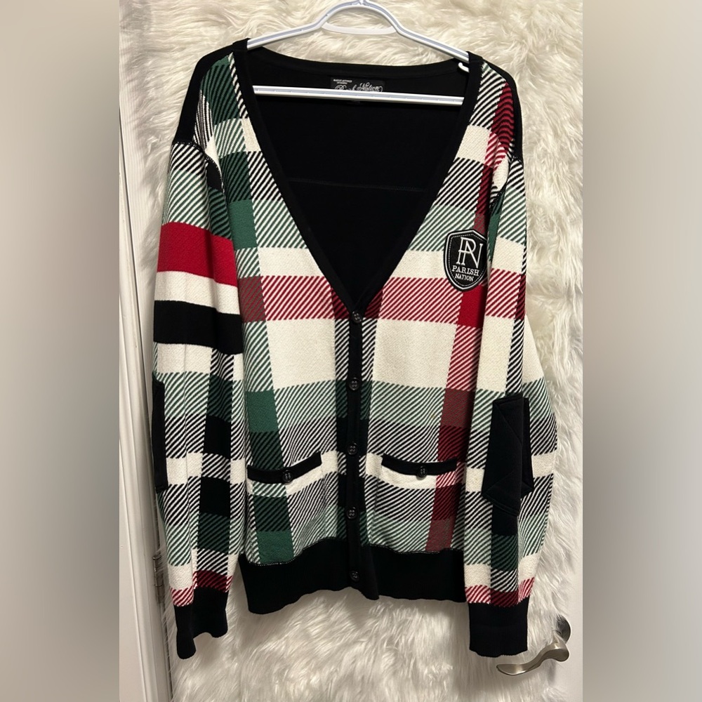 Parish Nation Y2K Plaid Cardigan with Pockets